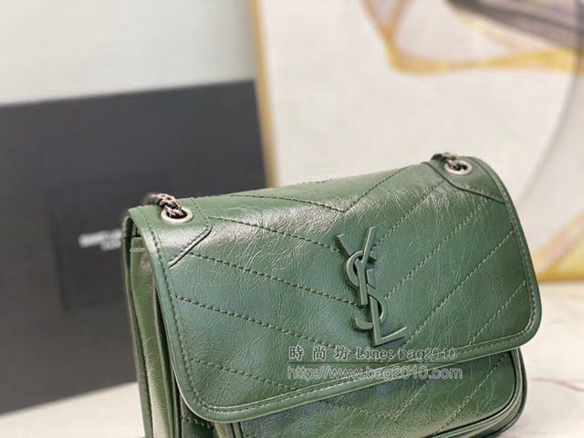 YSL爆款女士包包 聖羅蘭經典款Niki油蠟抓皺牛皮包包 YSL肩背斜挎包 533037  jjh1090
